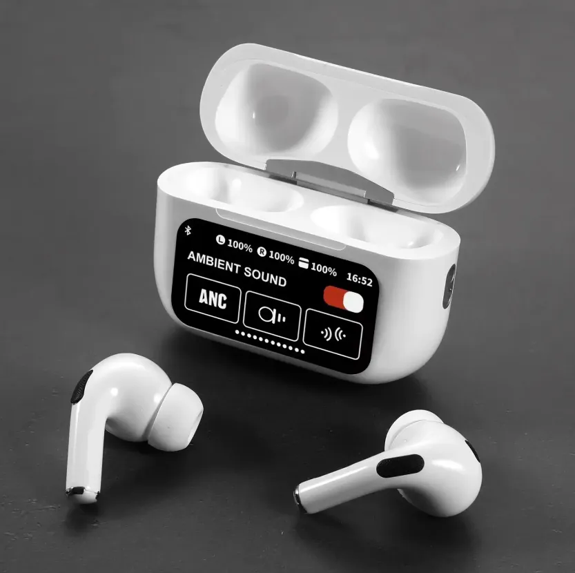 A9 Pro ANC Touch Screen Display Earbuds – White Color